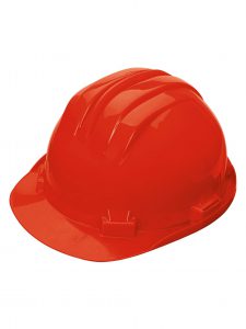 کلاه ایمنی پلی‌اتیلن ساخته شده از یک ماده سخت و سبک به همراه ضربه‌گیرها برای کنترل ارتعاشات است